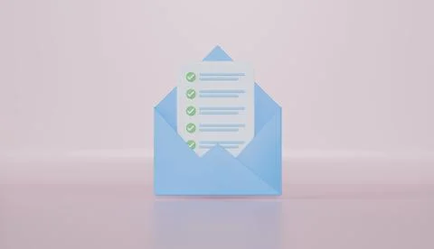 3D Render of a Glossy Paper Envelope with Approved Document Icon for Web Иллюстрация