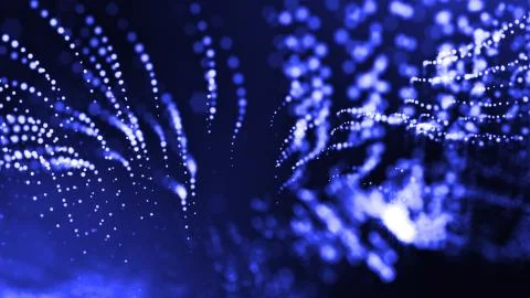3d render of glow blue particles in air as science fiction of microcosm or macro Illustrazione stock