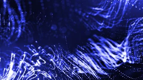 3d render of glow blue particles in air as science fiction of microcosm or macro Stock Illustration