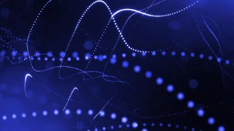 3d render of glow blue particles in air as science fiction of microcosm or macro Stock Illustration