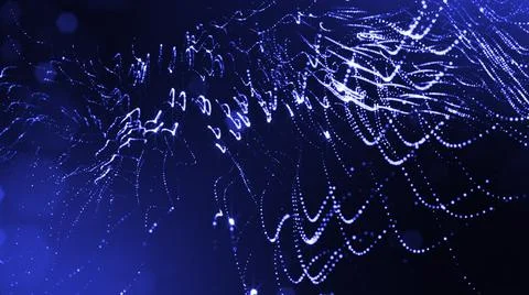3d render of glow blue particles in air as science fiction of microcosm or macro Illustrazione stock