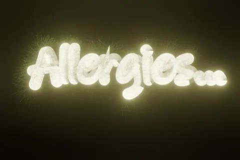3d render of glowing allergies text with grass and weeds イラスト素材