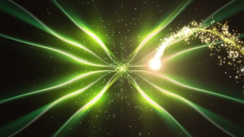 3D render glowing core generating green beams across cosmos casting swirling Stock Footage 307460120