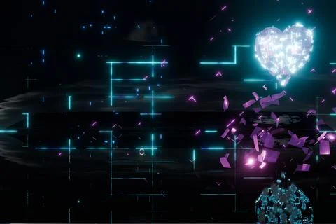 3d render of glowing heart with exploding outer shell Illustrazione stock