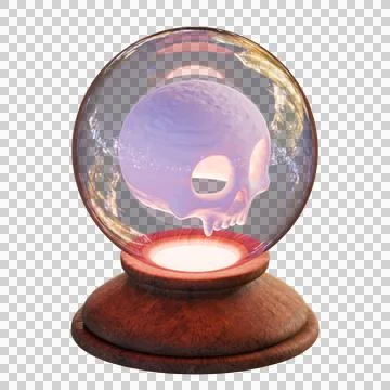 3D render of a glowing human skull trapped inside a transparent glass cryst.. Stock-Illustration