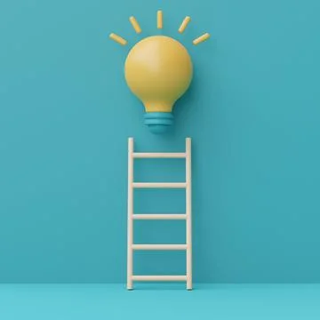 3d render glowing light bulb with stair, idea and development,Creativity and  Stock Illustration
