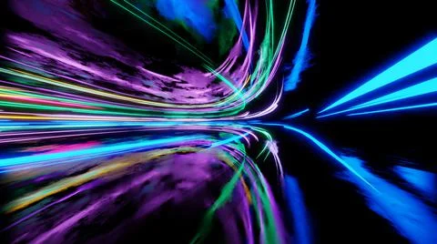 3d render, glowing lines, reflection, abstract background Stock Illustration