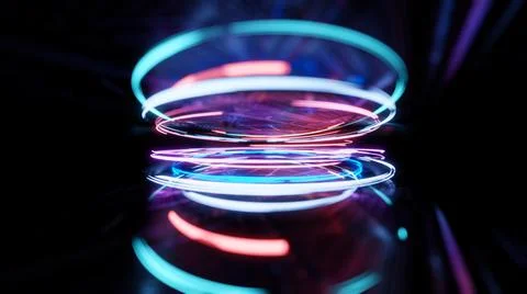 3d render, glowing lines, reflection, abstract background Ilustración de archivo