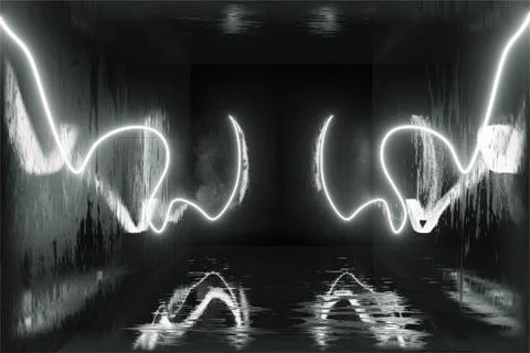 3d render, glowing lines, tunnel, neon lights, virtual reality, abstract back Stock Illustration