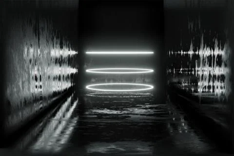 3d render, glowing lines, tunnel, neon lights, virtual reality, abstract back Stock Illustration