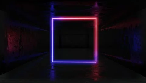 3d render, glowing lines, tunnel, neon lights, virtual reality, abstract back Stock Illustration