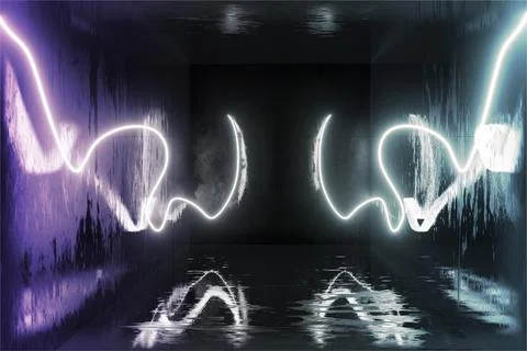 3d render, glowing lines, tunnel, neon lights, virtual reality, abstract back Stock Illustration