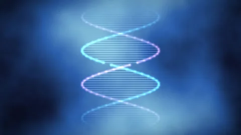 3D render of glowing neon blue and pink DNA double helix on smoky background Stock-Footage 344520716