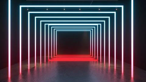 3D render Glowing neon lighting on floor reflection for future premium prod.. Stock-Illustration