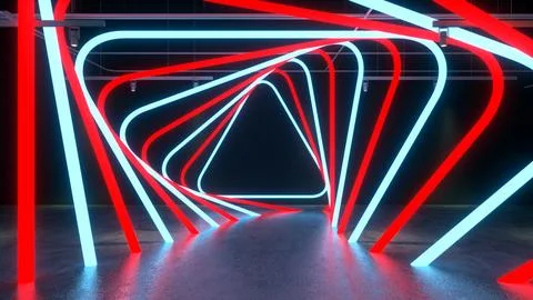 3D render Glowing neon lighting on floor reflection for future premium prod.. Stock-Illustration
