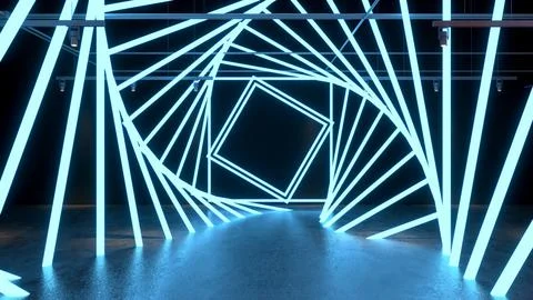 3D render Glowing neon lighting on floor reflection for future premium prod.. Stock-Illustration