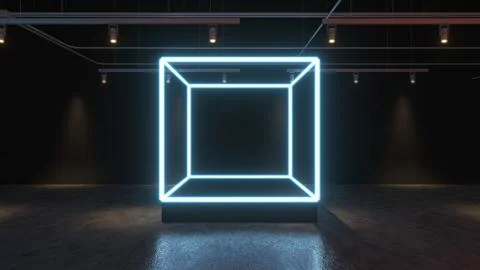 3D render Glowing neon lighting on floor reflection for future premium prod.. Stock-Illustration