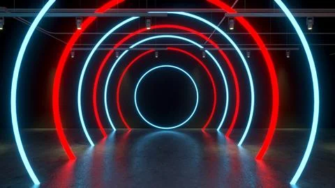 3D render Glowing neon lighting on floor reflection for future premium prod.. 스톡 사진