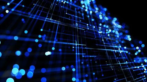 3d render. Glowing particles. Abstract background as technological concept with Illustrazione stock