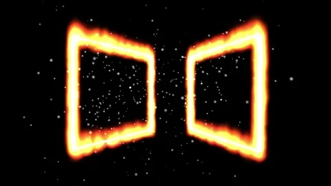 3D render of glowing photo frames with fire edges creating abstract background Stock Footage 334288100