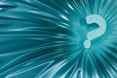 3d render of glowing question mark pressing folds into shiny blue fabric Stock Illustration