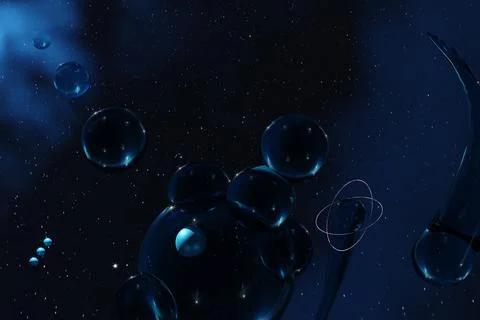 3d render of glowing spheres and stars in space Illustrazione stock
