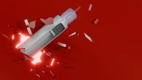 3D render of a GLP-1 receptor agonist pen breaking through a barrier Stock Illustration