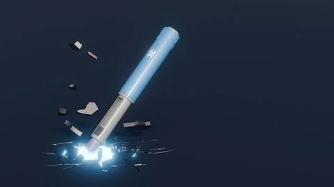 3D render of a GLP-1 receptor agonist pen breaking through a barrier Stock Illustration
