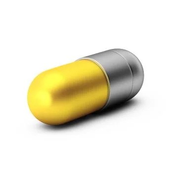 3d render of gold and silver pill on white background Illustrazione stock