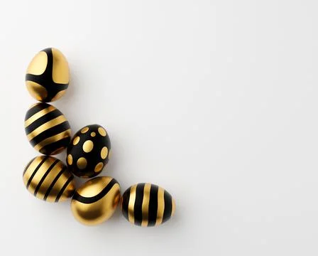3d render of gold and white Easter eggs banner on a white background. Minimal Stock Illustration