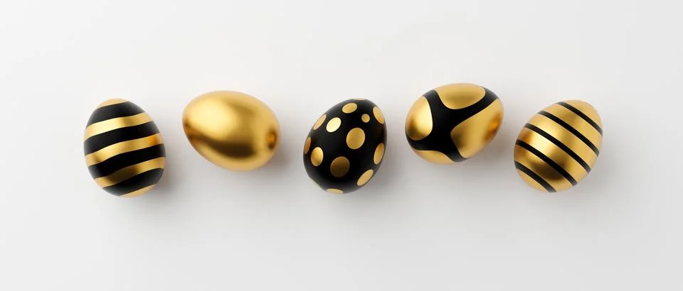 3d render of gold and white Easter eggs banner on a white background. Minimal Stock Illustration