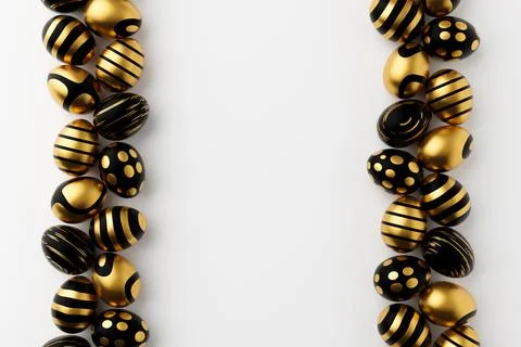 3d render of gold and white Easter eggs banner on a white background. Minimal Stock Illustration