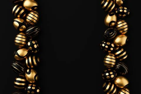 3d render of gold and white Easter eggs banner on a black background. Minimal Stock Illustration