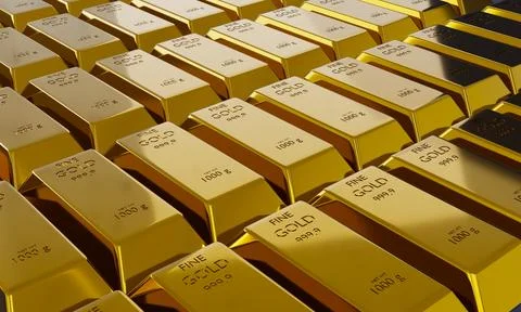 3d render gold bars stack, concept saving, and financial business illustrate Ilustración de archivo