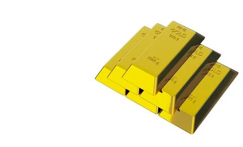 3d render gold bars stack, isolated with white background copy space   whit.. Ilustración de archivo