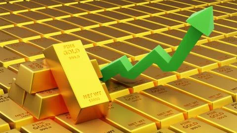 3d render of gold brick gold bar with graph Financial concept Stock Illustration
