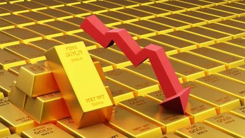 3d render of gold brick gold bar with graph Financial concept Stock Illustration