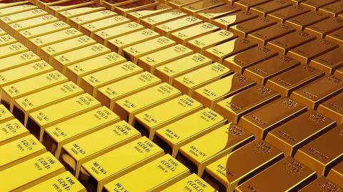 3d render of gold brick gold bar Financial concept, studio shots Illustrazione stock
