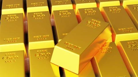 3d render of gold brick gold bar Financial concept, studio shots Stock Photos