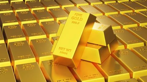 3d render of gold brick gold bar Financial concept, studio shots Stock Photos