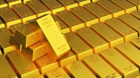 3d render of gold brick gold bar Financial concept, studio shots Stock Photos