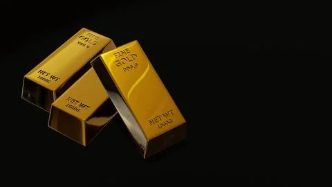 3d render of gold brick gold bar Financial concept, studio shots Stock Photos