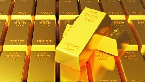 3d render of gold brick gold bar Financial concept, studio shots Stock Photos