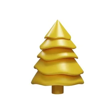3d render gold christmas tree sprouce clay style Stock Illustration