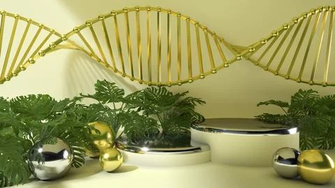3D render Gold Chromosome in beige color background.Science Concept for cos.. Illustration