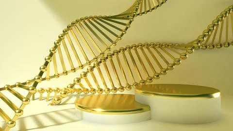 3D render Gold Chromosome in beige color background.Science Concept for cos.. Stock Photos