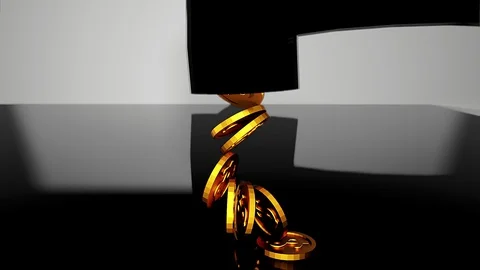 3d render gold coin flow down from water tap for business or money concept Stock Footage 129831531