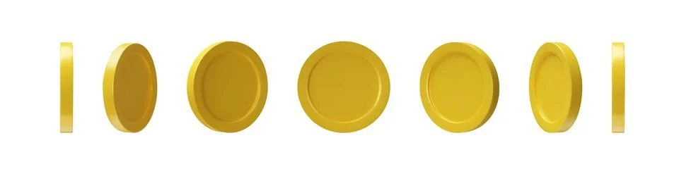 3D Render Gold Coins in different view Stock Illustration