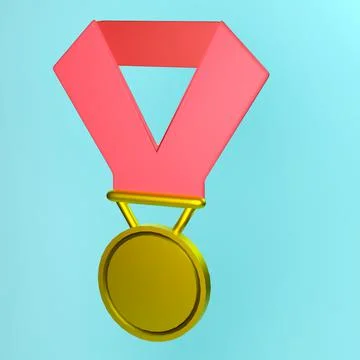 3d render of gold medal on red ribbon Illustrazione stock