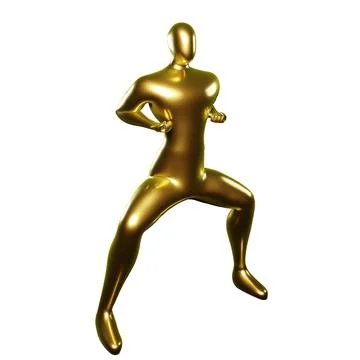3D Render of Gold Stickman Karate Poses with Hands Beside Chest - A Perfect.. Stock Illustration